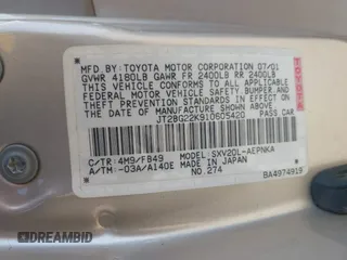2001 Toyota Camry CE with VIN JT2BG22K910605420, listed as a IAAI auction lot 42109747 with 89,426 mi miles and . Bid and sale history available at DreamBid. Image 9.