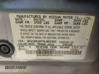 2004 Nissan Sentra S z VIN 3N1CB51D74L825521, wystawiony jako IAAI lot #42403530 z przebiegiem 196 672 mil mil oraz . Historia ofert i sprzedaży dostępna na DreamBid. Obrazek 9.