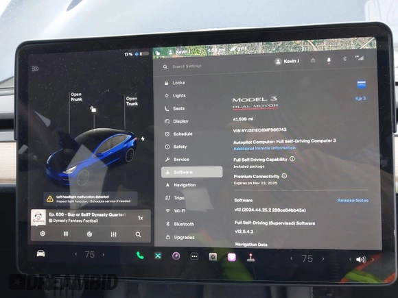 2021 Tesla Model 3 Performance with VIN 5YJ3E1EC6MF996743, listed as a IAAI auction lot 41509631 with 41,599 mi miles and . Bid and sale history available at DreamBid. Image 7.