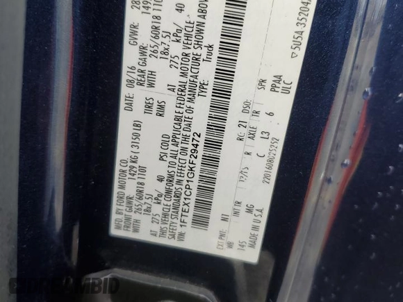 2016 Ford F-150 XL with VIN 1FTEX1CP1GKF29472, listed as a Copart auction lot 44774135 with 220,140 mi miles and Salvage Title. Bid and sale history available at carsss.com. Image 13.
