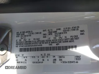 2013 Ford Escape SE with VIN 1FMCU0G9XDUD01410, listed as a IAAI auction lot 41758032 with 154,208 mi miles. Bid and sale history available at carsss.com. Image 9.
