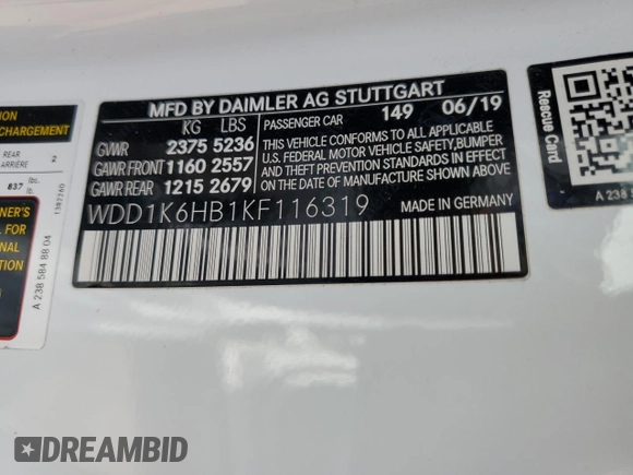 2019 Mercedes-Benz E-Class E 450 with VIN WDD1K6HB1KF116319, listed as a Copart auction lot 44652435 with 27,493 mi miles and Salvage Title. Bid and sale history available at carsss.com. Image 12.