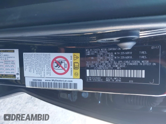 2017 Lexus NX with VIN JTJYARBZ3H2081119, listed as a IAAI auction lot 41256292 with 92,437 mi miles. Bid and sale history available at carsss.com. Image 9.