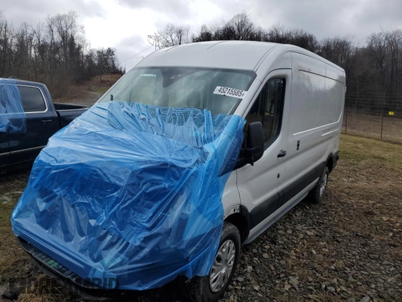 2019 Ford Transit with VIN 1FTYR2CM9KKA74334, listed as a Copart auction lot 45215585 with 80,188 mi miles and Salvage Title. Bid and sale history available at carsss.com. Image 1.