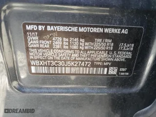 2018 BMW X1 xDrive28i with VIN WBXHT3C30J5K27472, listed as a Copart auction lot 52106655 with 120,936 mi miles and Clean Title. Bid and sale history available at carsss.com. Image 13.