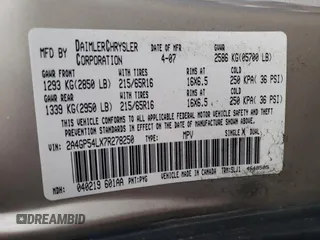 2007 Chrysler Town & Country LWB Touring with VIN 2A4GP54LX7R278250, listed as a Copart auction lot 42302535 with 89,174 mi miles and Salvage Title. Bid and sale history available at carsss.com. Image 13.