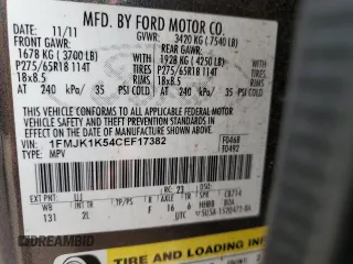 2012 Ford Expedition Max Limited с VIN 1FMJK1K54CEF17382, выставлен на аукционе Copart как лот 53258805 с пробегом 162 050 миль миль и Списание • Salvage title. История ставок и продаж доступна на DreamBid. Изображение 13.