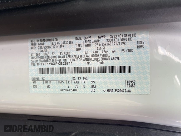 2023 Ford Transit Cargo with VIN 1FTYE1Y8XPKB26711, listed as a Copart auction lot 81739344 with 31,745 mi miles and Salvage Title. Bid and sale history available at DreamBid. Image 10.