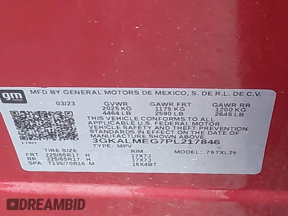 2023 GMC Terrain SLE z VIN 3GKALMEG7PL217846, wystawiony jako IAAI lot #42303391 z przebiegiem 14 149 mil mil oraz . Historia ofert i sprzedaży dostępna na DreamBid. Obrazek 9.