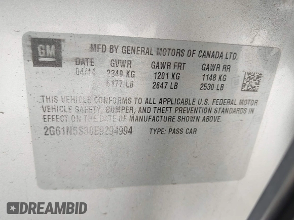 2014 Cadillac XTS Luxury with VIN 2G61N5S30E9294994, listed as a IAAI auction lot 42617654 with 159,573 mi miles and . Bid and sale history available at DreamBid. Image 9.