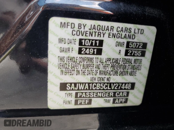 2012 Jaguar XJ with VIN SAJWA1CB5CLV27448, listed as a Copart auction lot 53373985 with 90,603 mi miles and Salvage Title. Bid and sale history available at DreamBid. Image 12.
