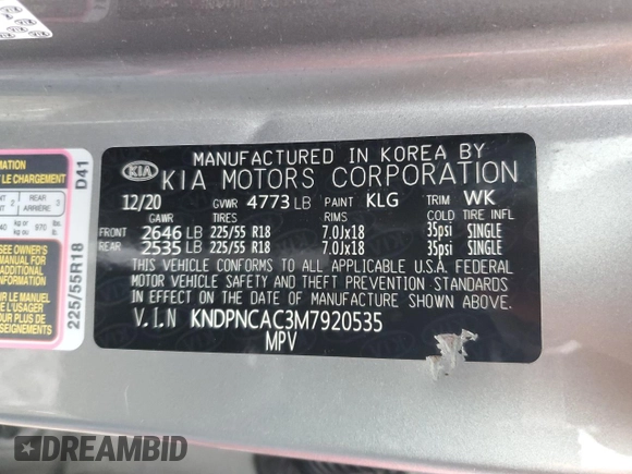 2021 Kia Sportage EX z VIN KNDPNCAC3M7920535, wystawiony jako Copart lot #47572405 z przebiegiem 22 630 mil mil oraz Szkoda całkowita • Salvage title. Historia ofert i sprzedaży dostępna na DreamBid. Obrazek 13.