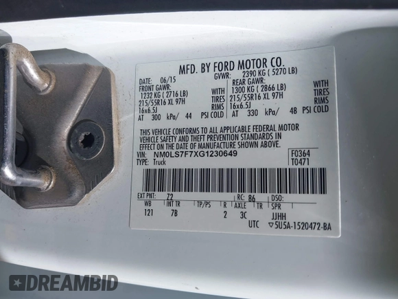 2016 Ford Transit Connect XLT with VIN NM0LS7F7XG1230649, listed as a IAAI auction lot 42212286 with 224,237 mi miles and . Bid and sale history available at DreamBid. Image 9.