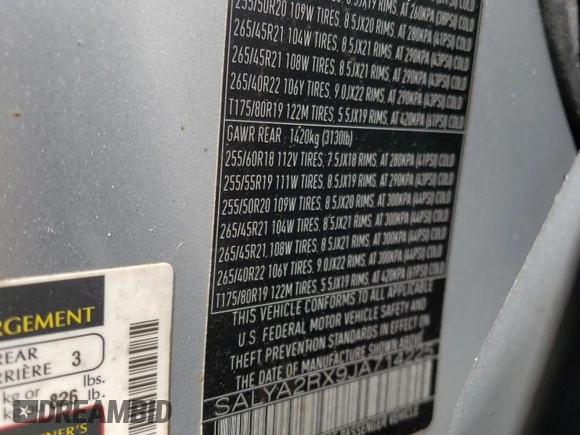 2018 Land Rover Range Rover Velar with VIN SALYA2RX9JA714225, listed as a Copart auction lot 67652604 with 93,429 mi miles and Salvage Title. Bid and sale history available at carsss.com. Image 15.