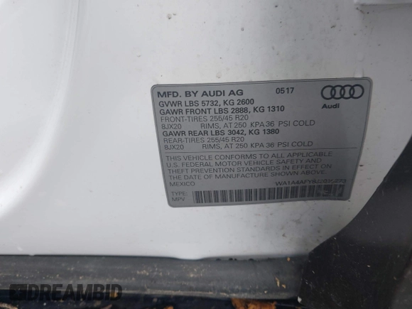 2018 Audi SQ5 Premium Plus with VIN WA1A4AFY8J2018273, listed as a IAAI auction lot 41880755 with 107,317 mi miles and . Bid and sale history available at DreamBid. Image 9.