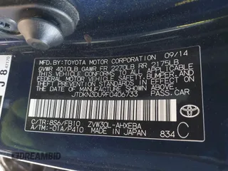 2015 Toyota Prius Four with VIN JTDKN3DU9F0406733, listed as a IAAI auction lot 41841006 with 158,013 mi miles. Bid and sale history available at carsss.com. Image 9.