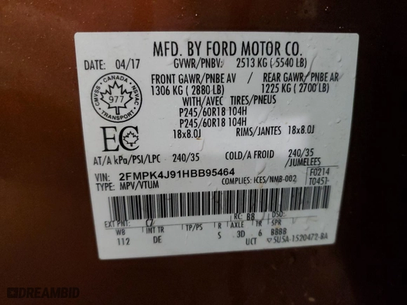 2017 Ford Edge SEL with VIN 2FMPK4J91HBB95464, listed as a Copart auction lot 86765564 with 115,543 mi miles and Clean Title. Bid and sale history available at carsss.com. Image 13.