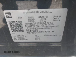 2021 Chevrolet Traverse LT Cloth z VIN 1GNERGKW8MJ246758, wystawiony jako IAAI lot #42008379 z przebiegiem 86 601 mil mil oraz . Historia ofert i sprzedaży dostępna na DreamBid. Obrazek 9.