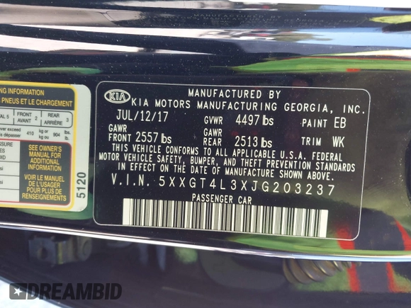 2018 Kia Optima LX with VIN 5XXGT4L3XJG203237, listed as a IAAI auction lot 40631696 with 157,012 mi miles and . Bid and sale history available at DreamBid. Image 9.