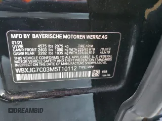 2021 BMW X1 sDrive28i with VIN WBXJG7C03M5T10112, listed as a Copart auction lot 49386695 with 46,869 mi miles and Salvage Title. Bid and sale history available at DreamBid. Image 15.