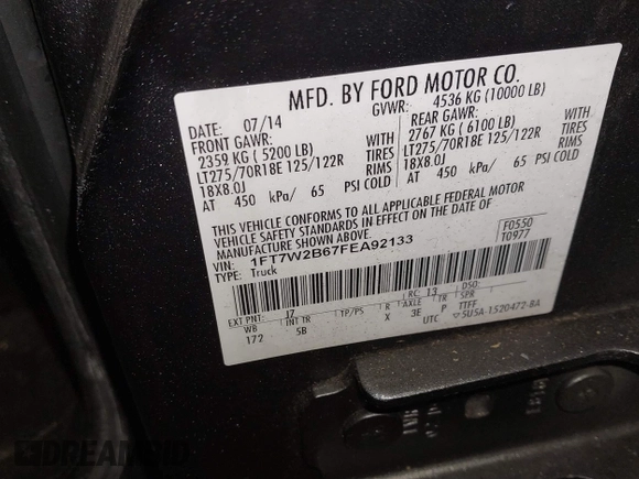 2015 Ford Super Duty F-250 SRW Lariat with VIN 1FT7W2B67FEA92133, listed as a IAAI auction lot 41399580 with 123,051 mi miles. Bid and sale history available at carsss.com. Image 9.