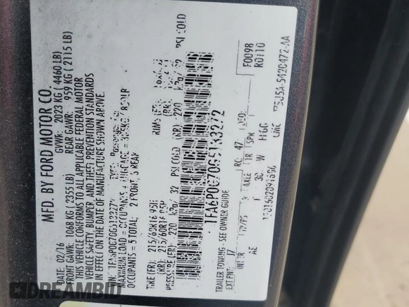 2016 Ford Fusion S with VIN 1FA6P0G70G5133272, listed as a Copart auction lot 59923945 with 76,994 mi miles and Salvage title. Bid and sale history available at DreamBid. Image 12.