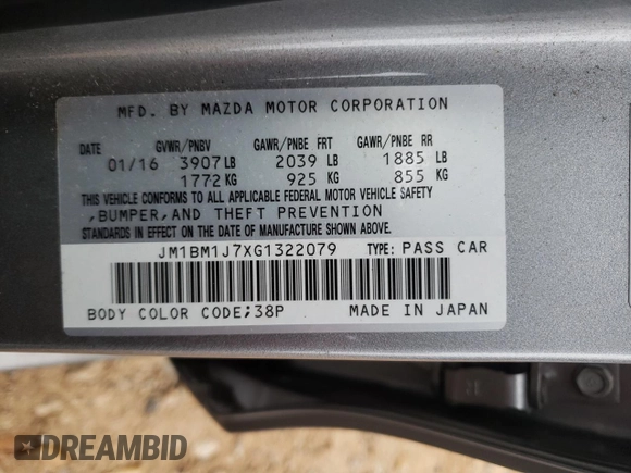 2016 Mazda 3 i Sport with VIN JM1BM1J7XG1322079, listed as a Copart auction lot 86568164 with 62,834 mi miles and Salvage Title. Bid and sale history available at DreamBid. Image 14.