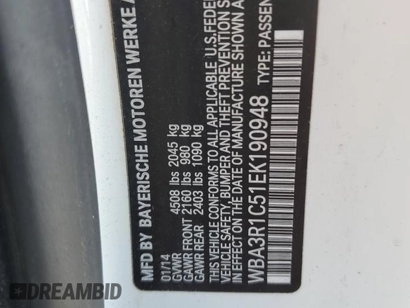 2014 BMW 4 Series 435i with VIN WBA3R1C51EK190948, listed as a Copart auction lot 44490905 with 71,371 mi miles and Salvage Title. Bid and sale history available at carsss.com. Image 12.