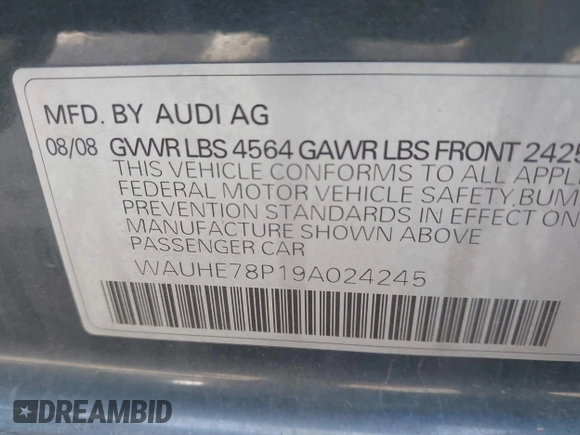 2009 Audi A3 z VIN WAUHE78P19A024245, wystawiony jako IAAI lot #41972426 z przebiegiem 169 354 mil mil oraz . Historia ofert i sprzedaży dostępna na DreamBid. Obrazek 9.