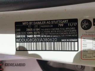 2018 Mercedes-Benz S 560 with VIN WDDUG8GB3JA380620, listed as a IAAI auction lot 41722426 with 94,007 mi miles and . Bid and sale history available at carsss.com. Image 9.