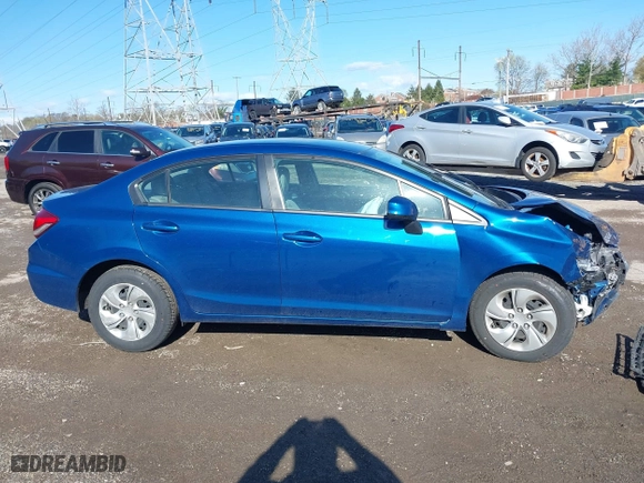 2013 Honda Civic Sdn LX with VIN 2HGFB2F52DH598307, listed as a IAAI auction lot 41971551 with 61,362 mi miles. Bid and sale history available at carsss.com. Image 14.