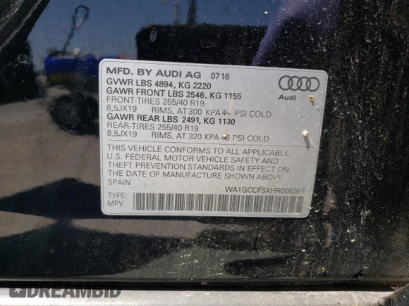 2017 Audi Q3 Prestige with VIN WA1GCCFSXHR005367, listed as a Copart auction lot 52035255 with 0 mi miles and Clean Title. Bid and sale history available at carsss.com. Image 12.