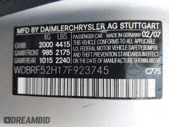 2007 Mercedes-Benz C 230 Sport с VIN WDBRF52H17F923745, выставлен на аукционе IAAI как лот 42195443 с пробегом 163 999 миль миль и . История ставок и продаж доступна на DreamBid. Изображение 9.