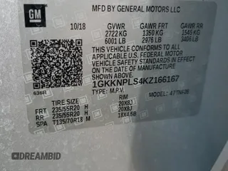 2019 GMC Acadia Denali with VIN 1GKKNPLS4KZ166167, listed as a Copart auction lot 53518165 with 54,394 mi miles and Salvage Title. Bid and sale history available at DreamBid. Image 15.