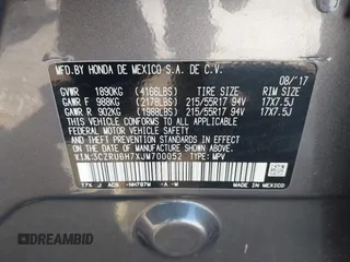 2018 Honda HR-V EX-L Navi with VIN 3CZRU6H7XJM700052, listed as a IAAI auction lot 41956296 with 88,204 mi miles. Bid and sale history available at carsss.com. Image 9.
