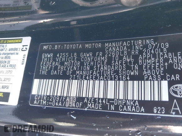 2010 Toyota Matrix S z VIN 2T1LE4EE3AC013164, wystawiony jako IAAI lot #41819287 z przebiegiem 78 028 mil mil oraz . Historia ofert i sprzedaży dostępna na DreamBid. Obrazek 9.