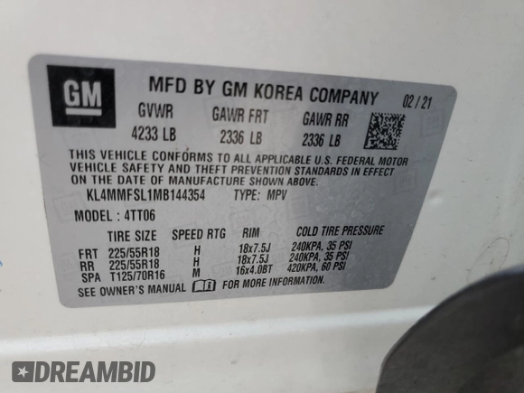 2021 Buick Encore GX Essence with VIN KL4MMFSL1MB144354, listed as a Copart auction lot 48575195 with 90,974 mi miles and Salvage title. Bid and sale history available at DreamBid. Image 15.