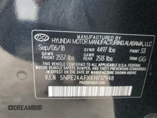 2019 Hyundai Sonata SE with VIN 5NPE24AFXKH737948, listed as a Copart auction lot 54178415 with 51,004 mi miles and Clean Title. Bid and sale history available at DreamBid. Image 12.
