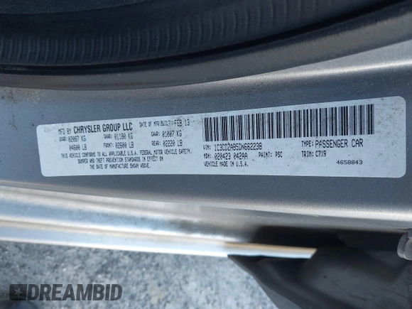 2013 Dodge Avenger SE with VIN 1C3CDZAB5DN662238, listed as a IAAI auction lot 41815308 with 165,278 mi miles and . Bid and sale history available at DreamBid. Image 9.