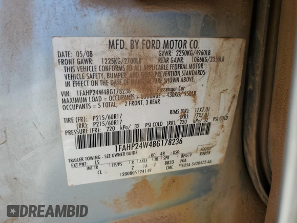 2008 Ford Taurus SEL with VIN 1FAHP24W48G178236, listed as a Copart auction lot 75263824 with 188,049 mi miles and Non Repairable. Bid and sale history available at carsss.com. Image 12.