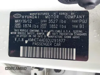 2013 Hyundai Accent GLS with VIN KMHCT4AE6DU291877, listed as a IAAI auction lot 41931876 with 136,781 mi miles. Bid and sale history available at carsss.com. Image 9.