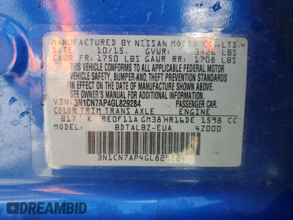 2016 Nissan Versa S z VIN 3N1CN7AP4GL829284, wystawiony jako Copart lot #56342055 z przebiegiem 111 984 mil mil oraz Szkoda całkowita • Salvage title. Historia ofert i sprzedaży dostępna na DreamBid. Obrazek 12.