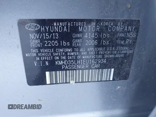 2014 Hyundai Elantra GT with VIN KMHD35LH1EU162934, listed as a IAAI auction lot 41705866 with 121,709 mi miles. Bid and sale history available at carsss.com. Image 9.