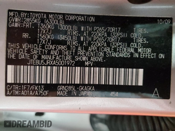 2010 Toyota 4Runner Trail z VIN JTEBU5JRXA5001972, wystawiony jako Copart lot #56277645 z przebiegiem 132 237 mil mil oraz Czysty tytuł • Clean title. Historia ofert i sprzedaży dostępna na DreamBid. Obrazek 13.