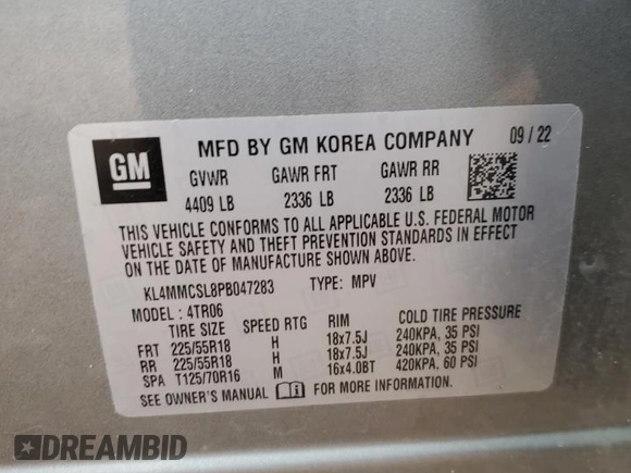 2023 Buick Encore GX Preferred with VIN KL4MMCSL8PB047283, listed as a Copart auction lot 54547825 with 52,788 mi miles and Salvage title. Bid and sale history available at DreamBid. Image 13.