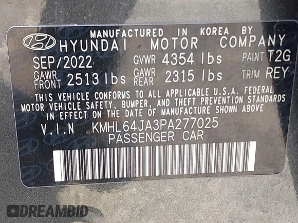 2023 Hyundai Sonata SEL z VIN KMHL64JA3PA277025, wystawiony jako IAAI lot #42301657 z przebiegiem 38 378 mil mil oraz . Historia ofert i sprzedaży dostępna na DreamBid. Obrazek 9.