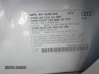 2018 Audi SQ5 Prestige z VIN WA1C4AFY5J2134488, wystawiony jako IAAI lot #41430184 z przebiegiem 82 332 mil mil oraz . Historia ofert i sprzedaży dostępna na DreamBid. Obrazek 9.