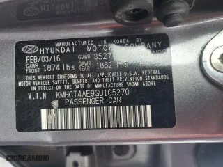 2016 Hyundai Accent SE with VIN KMHCT4AE9GU105270, listed as a Copart auction lot 51176515 with 79,518 mi miles and Salvage Title. Bid and sale history available at carsss.com. Image 12.