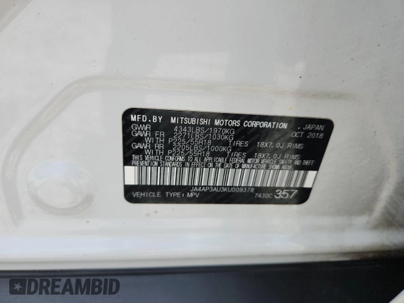2019 Mitsubishi Outlander ES with VIN JA4AP3AU3KU009378, listed as a Copart auction lot 60459535 with 143,166 mi miles and Clean title. Bid and sale history available at DreamBid. Image 13.