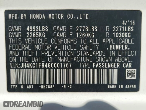 2016 Acura RLX Advance with VIN JH4KC1F94GC001767, listed as a Copart auction lot 79686294 with 51,404 mi miles and Salvage title. Bid and sale history available at DreamBid. Image 13.